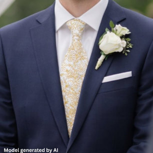 Corbata Elegante patrón floral de oro blanco
