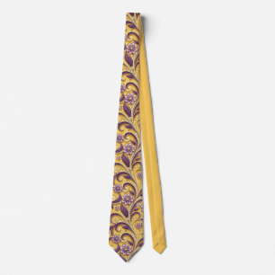 Corbata Elegante patrón floral de oro y púrpura Chic