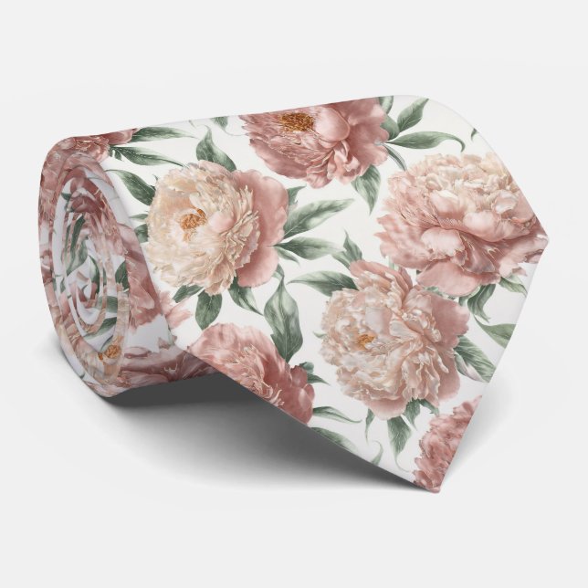Corbata Elegante patrón floral de peonía (Enrollado)