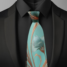 Corbata Elegante patrón floral grande de cobre y turquesa