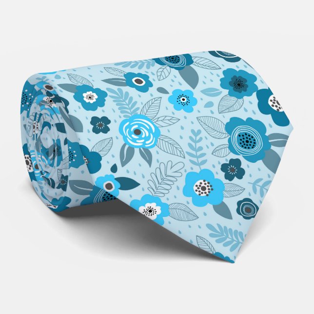 Corbata Elegante patrón floral loco cian (Enrollado)