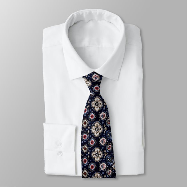 Corbata Elegante Patrón Floral Marina Azul (Atado)