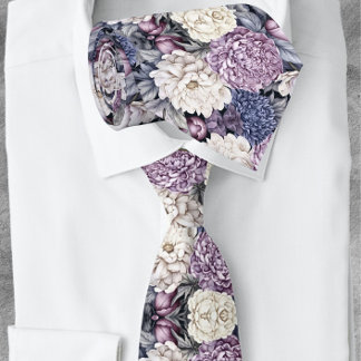 Corbata Elegante patrón floral moderno de lavanda azul
