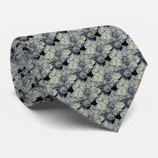 Corbata Elegante Patrón floral negro de peones plateados