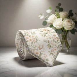 Corbata Elegante patrón floral pastel en blanco suave