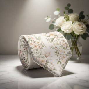 Corbata Elegante patrón floral pastel en blanco suave