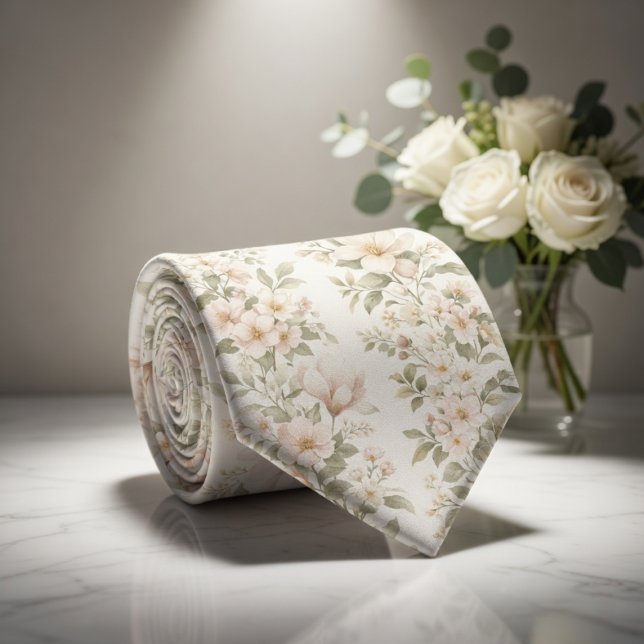 Corbata Elegante patrón floral pastel en blanco suave (Subido por el creador)