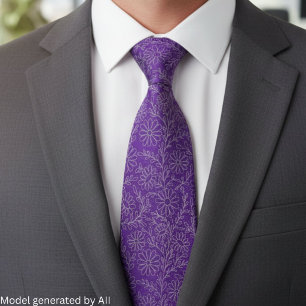 Corbata Elegante patrón floral plateado púrpura