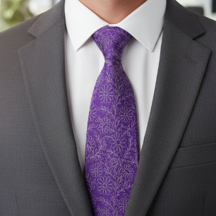 Corbata Elegante patrón floral plateado púrpura