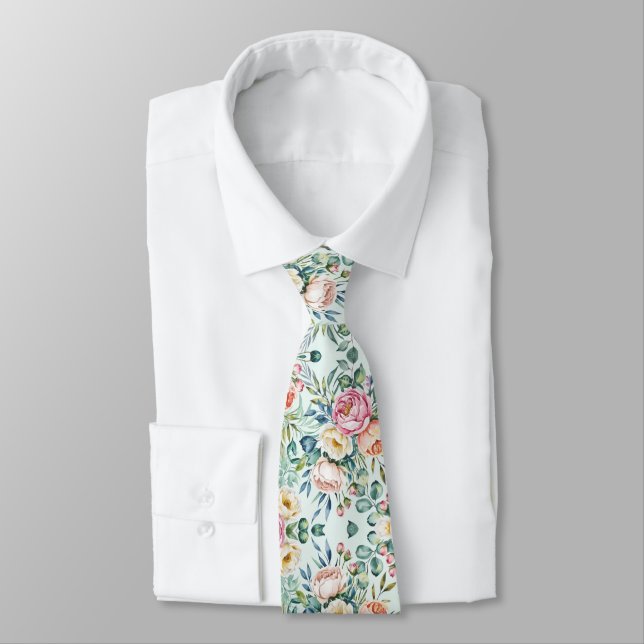 Corbata Elegante patrón floral sin foco Pastel (Atado)