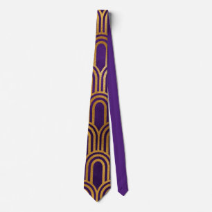 Corbata Elegante patrón geométrico Art Déco púrpura dorado
