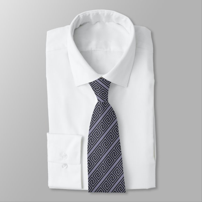 Corbata Elegante patrón griego gris sobre gris acero (Atado)