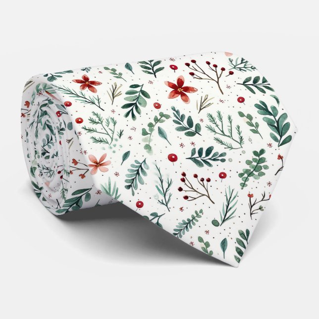 Corbata Elegante Patrón Navideño Blanco y Verde (Enrollado)
