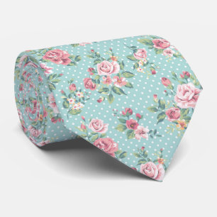 Corbata Elegante patrón Rosa de primavera con cordón de cu