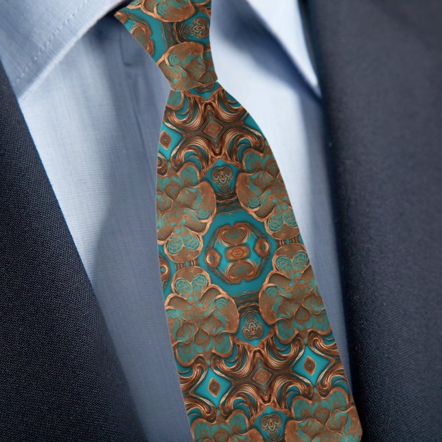 Corbata Elegante Patrón Turqués De Cobre De Boho (Subido por el creador)