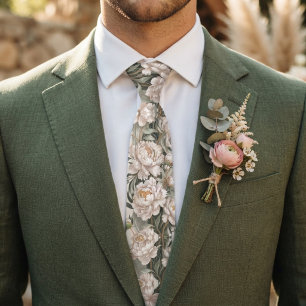 Corbata Elegante Peonía Blanca