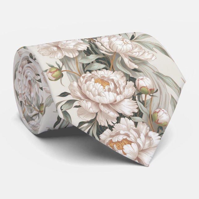 Corbata Elegante Peonía Blanca (Enrollado)