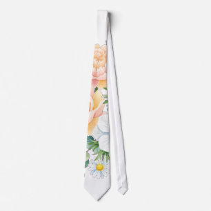 Corbata Elegante peonía en acuarela y floral de anemona bl