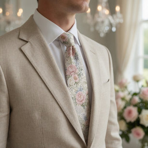 Corbata Elegante Peonía Rosa Claro Vintage Shabby Chic