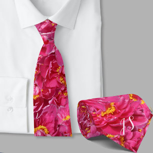 Corbata Elegante Peonía Rosa Monograma de Caligrafía Estil