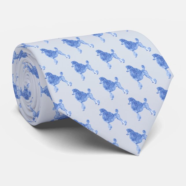 Corbata Elegante Perwinkle Blue Poodle Tiny Pattern (Enrollado)