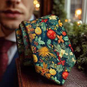 Corbata Elegante pino de Navidad y botánica de poinsetia