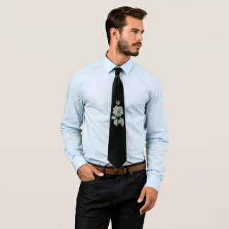 Corbata Elegante plateado simple Peony Flor negro Floral