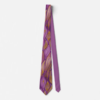 Corbata Elegante Plum Purple Metallic Gold Abstract Foliag