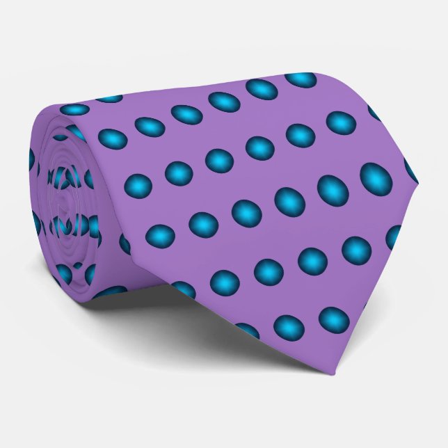 Corbata Elegante Punto de Polka Azul. Fondo de Lavanda (Enrollado)