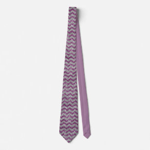 Corbata Elegante Purpura Plata Brillo Chevron Zig Zag