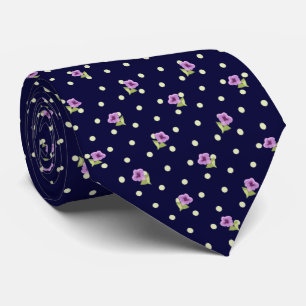 Corbata Elegante púrpura verde sobre patrón floral azul ma