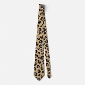Corbata Elegante Purpurina dorado Leopardo negro