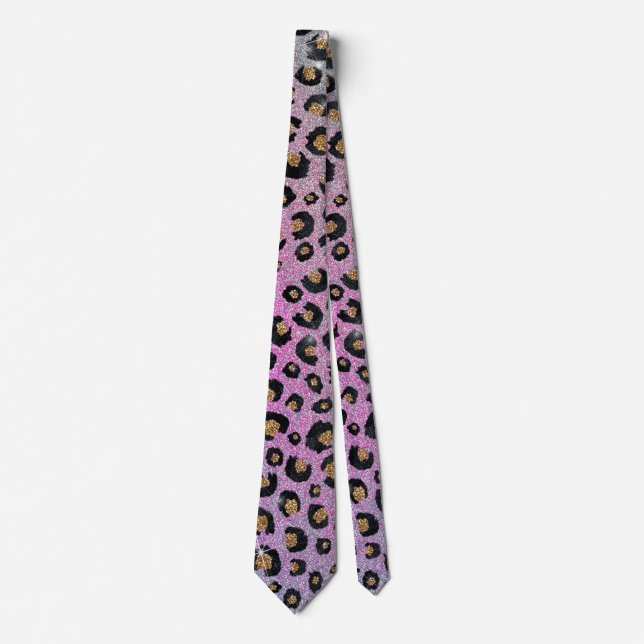 Corbata Elegante Purpurina rosa azul dorado Leopardo negro (Anverso)
