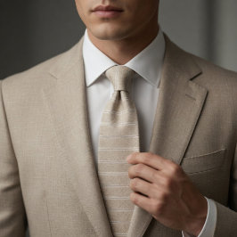Corbata Elegante Raya de Lino Neutro Beige