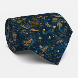 Corbata Elegante remolino abstracto azul marino y dorado