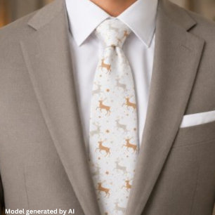Corbata Elegante Reno de Navidad en Plata y Oro