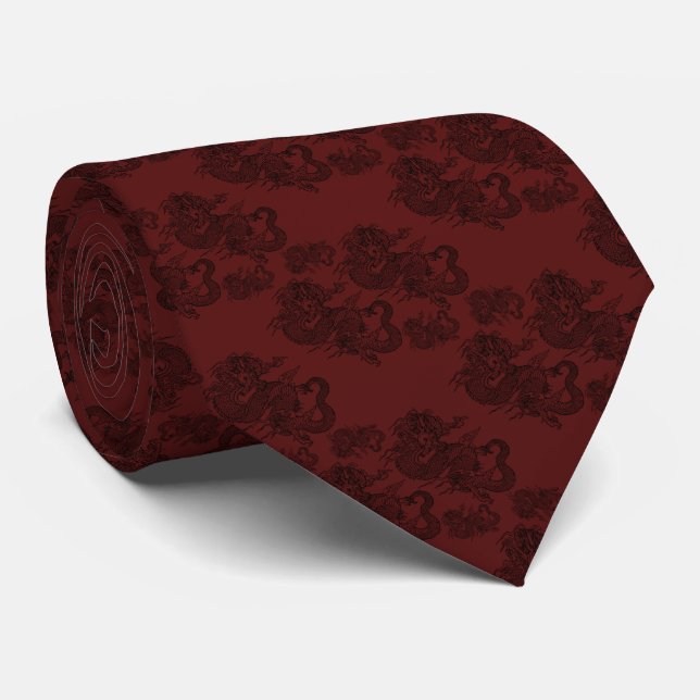 Corbata elegante rojo con dragón (Enrollado)