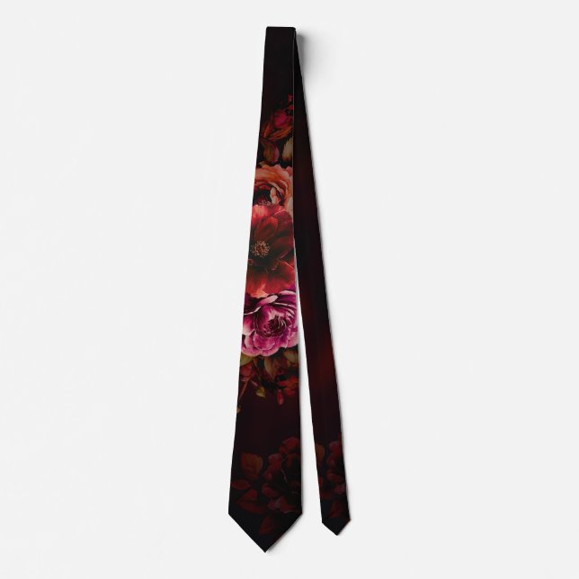 Corbata Elegante rojo negro boda floral moódico gótico (Anverso)