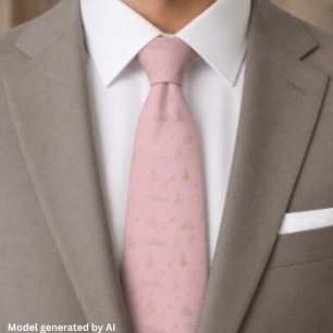 Corbata Elegante rosa con doodles de árbol de Navidad dora