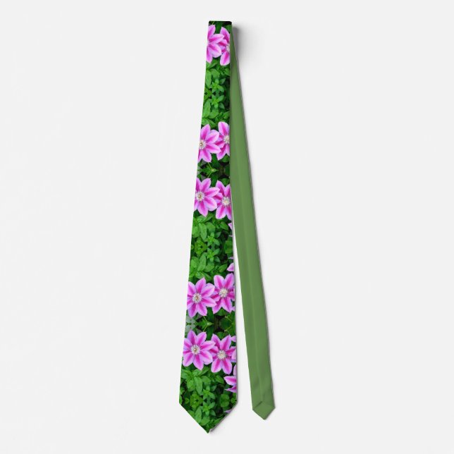 Corbata Elegante rosa floral verde botánico (Anverso)
