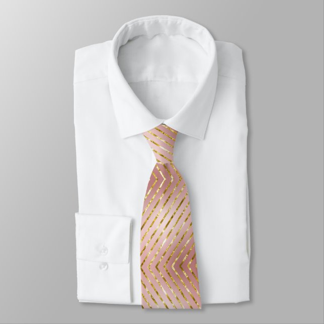 Corbata Elegante Rosa Purpurina de oro Stripes Boda (Atado)