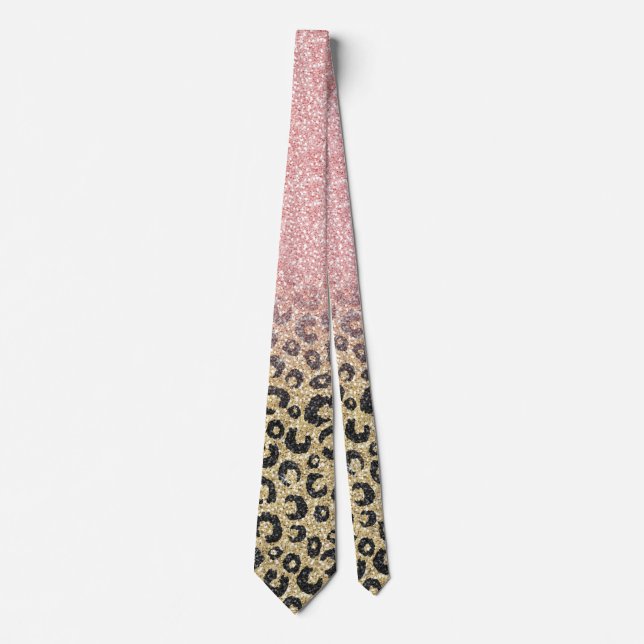 Corbata Elegante Rosa Purpurina dorado Leopardo negro (Anverso)