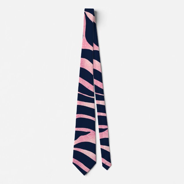 Corbata Elegante Rosa Purpurina dorado Zebra Azul Animal I (Anverso)