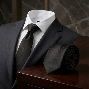 Corbata Elegante sutil negro y micro punto de oro