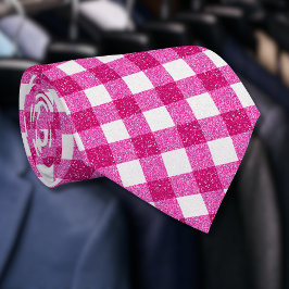 Corbata Elegante Tartán de Purpurina Rosa en Blanco