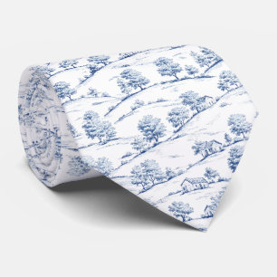 Corbata Elegante toile azul con escenas pastorales frances