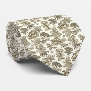 Corbata Elegante Toile de País de Caballos Beige Dorado Vi