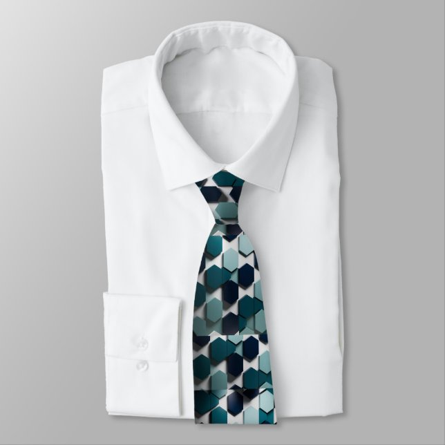 Corbata Elegante Verde azulado, naval y blanco (Atado)