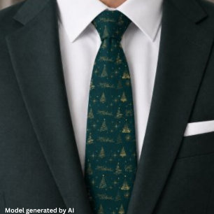 Corbata Elegante verde con garabatos de árbol de Navidad d