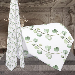 Corbata Elegante Verde Eucalipto & Boda Blanca